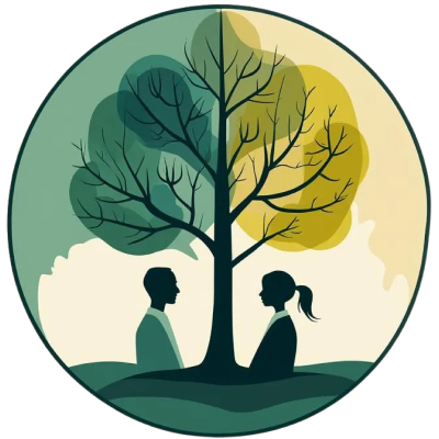 Somló Eszter coach logója. Középen egy fa két oldalán egy-egy személy.